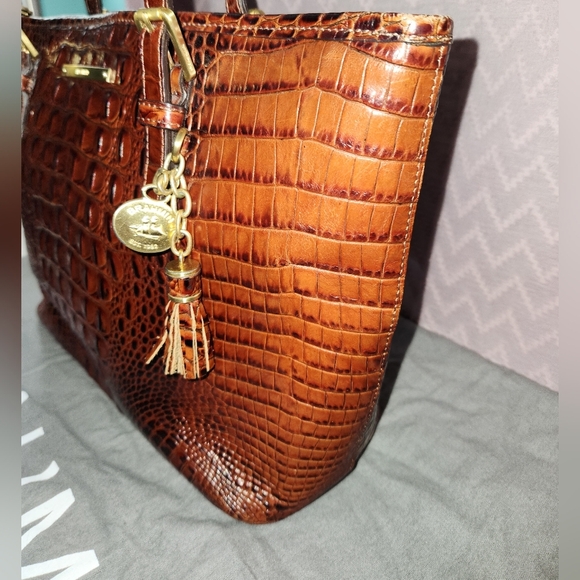 Brahmin Brown Crocodile Embossed Women's Medium Tote Bag - Picture 6 of 11